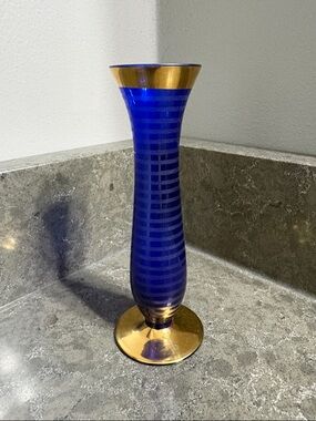 Cobalt Blue Glass Vase with Gold Trim - Home Accents Vases